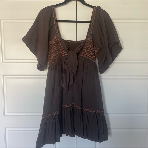 NWT Free People Easy To Love Bubble Mini Dress‎ size medium color expresso beans - Picture 6 of 12